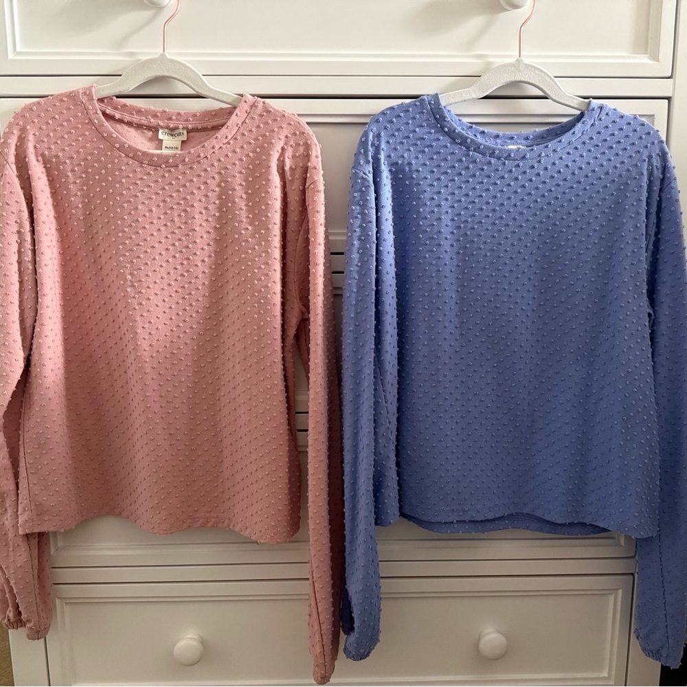 Crewcuts Pink and Blue Long Sleeve Dot Texture Tees